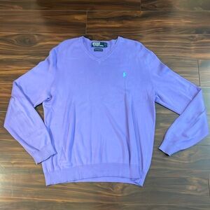 Polo Men’s Light Purple Pima Cotton Lightweight V-Neck Sweater (M)